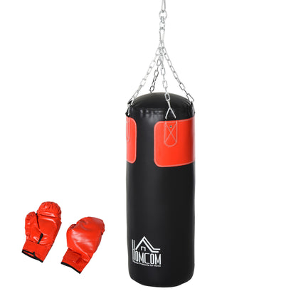 Punch Bag Set Boxing Set with Boxing Gloves Filled Set for Adults Teenagers Hanging Boxing Heavy Bag 16 KG Ø30 x 120 cm Black+Red