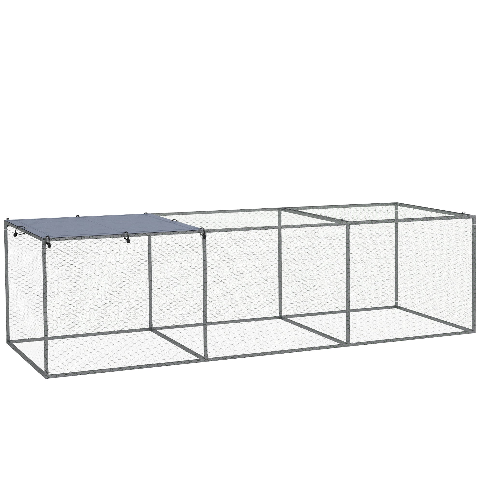 Outdoor Chicken Coop Rabbit Hutch Enclosure 3 m² for Small Animals 3 x 1 x 0.8m Galvanized Steel, 1 Upper Door, Covered Space Tarp