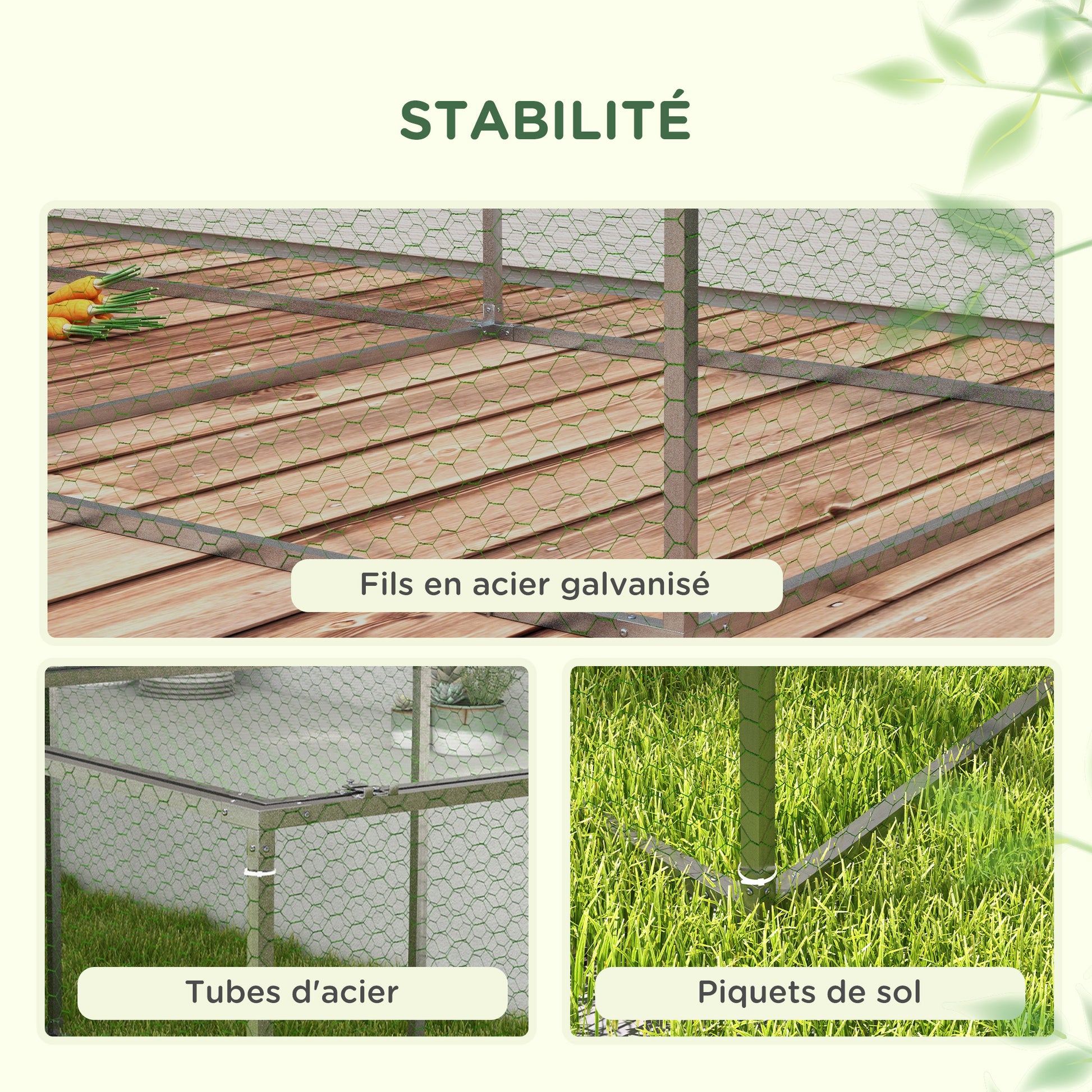 Outdoor Chicken Coop Rabbit Hutch Enclosure 3 m² for Small Animals 3 x 1 x 0.8m Galvanized Steel, 1 Upper Door, Covered Space Tarp
