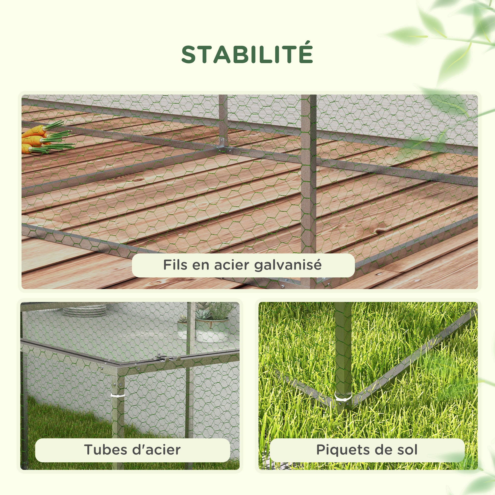 Outdoor Chicken Coop Rabbit Hutch Enclosure 3 m² for Small Animals 3 x 1 x 0.8m Galvanized Steel, 1 Upper Door, Covered Space Tarp