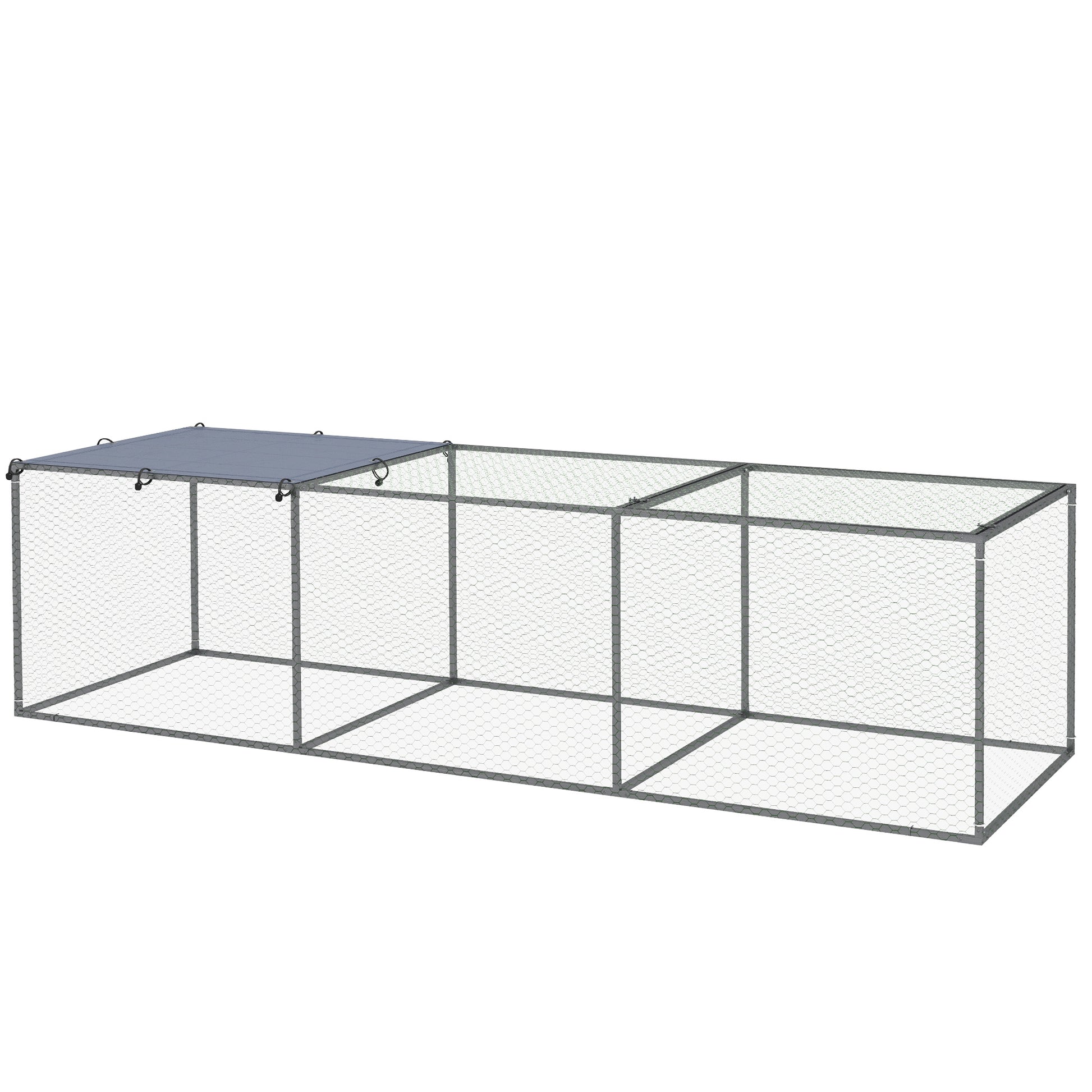 Outdoor Chicken Coop Rabbit Hutch Enclosure 3 m² for Small Animals 3 x 1 x 0.8m Galvanized Steel, 1 Upper Door, Covered Space Tarp