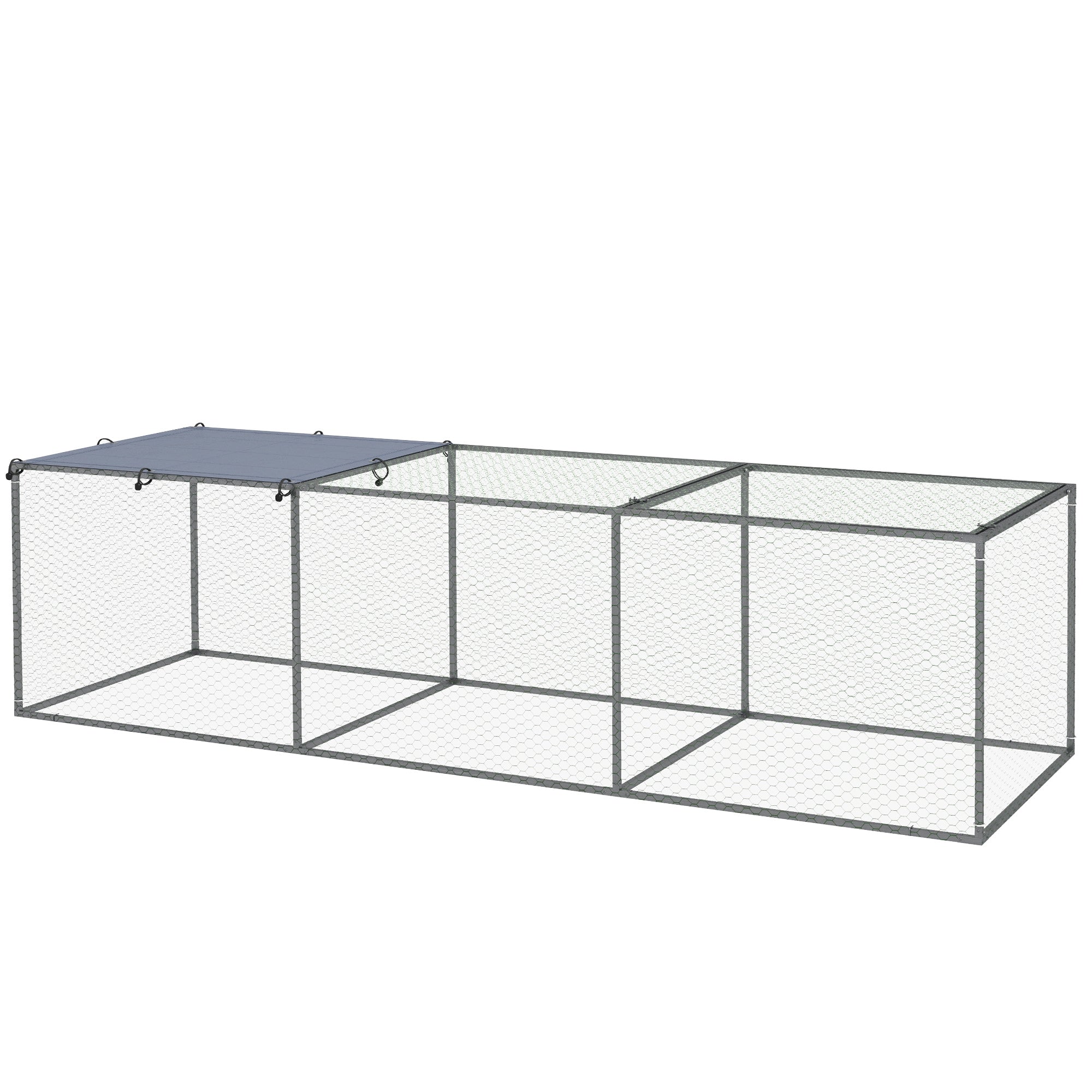 Outdoor Chicken Coop Rabbit Hutch Enclosure 3 m² for Small Animals 3 x 1 x 0.8m Galvanized Steel, 1 Upper Door, Covered Space Tarp