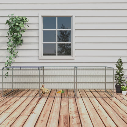 Outdoor Chicken Coop Rabbit Hutch Enclosure 3 m² for Small Animals 3 x 1 x 0.8m Galvanized Steel, 1 Upper Door, Covered Space Tarp