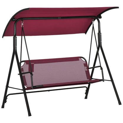 3-Seater Garden Swing with Adjustable Sun Canopy, Breathable Texteline Seat and Metal Frame, Holds Up to 240 kg, 172x110x153 cm, Wine Red