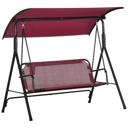 3-Seater Garden Swing with Adjustable Sun Canopy, Breathable Texteline Seat and Metal Frame, Holds Up to 240 kg, 172x110x153 cm, Wine Red