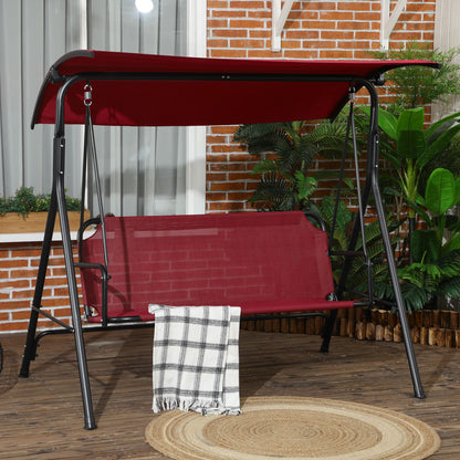 3-Seater Garden Swing with Adjustable Sun Canopy, Breathable Texteline Seat and Metal Frame, Holds Up to 240 kg, 172x110x153 cm, Wine Red