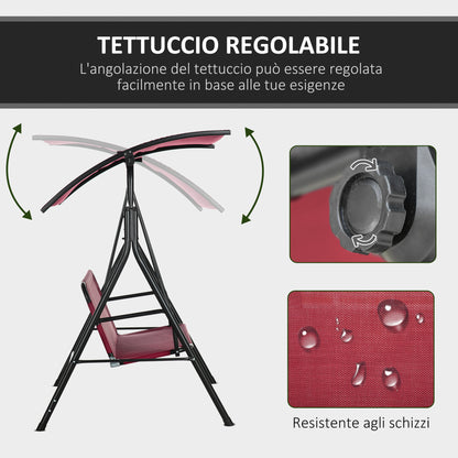3-Seater Garden Swing with Adjustable Sun Canopy, Breathable Texteline Seat and Metal Frame, Holds Up to 240 kg, 172x110x153 cm, Wine Red