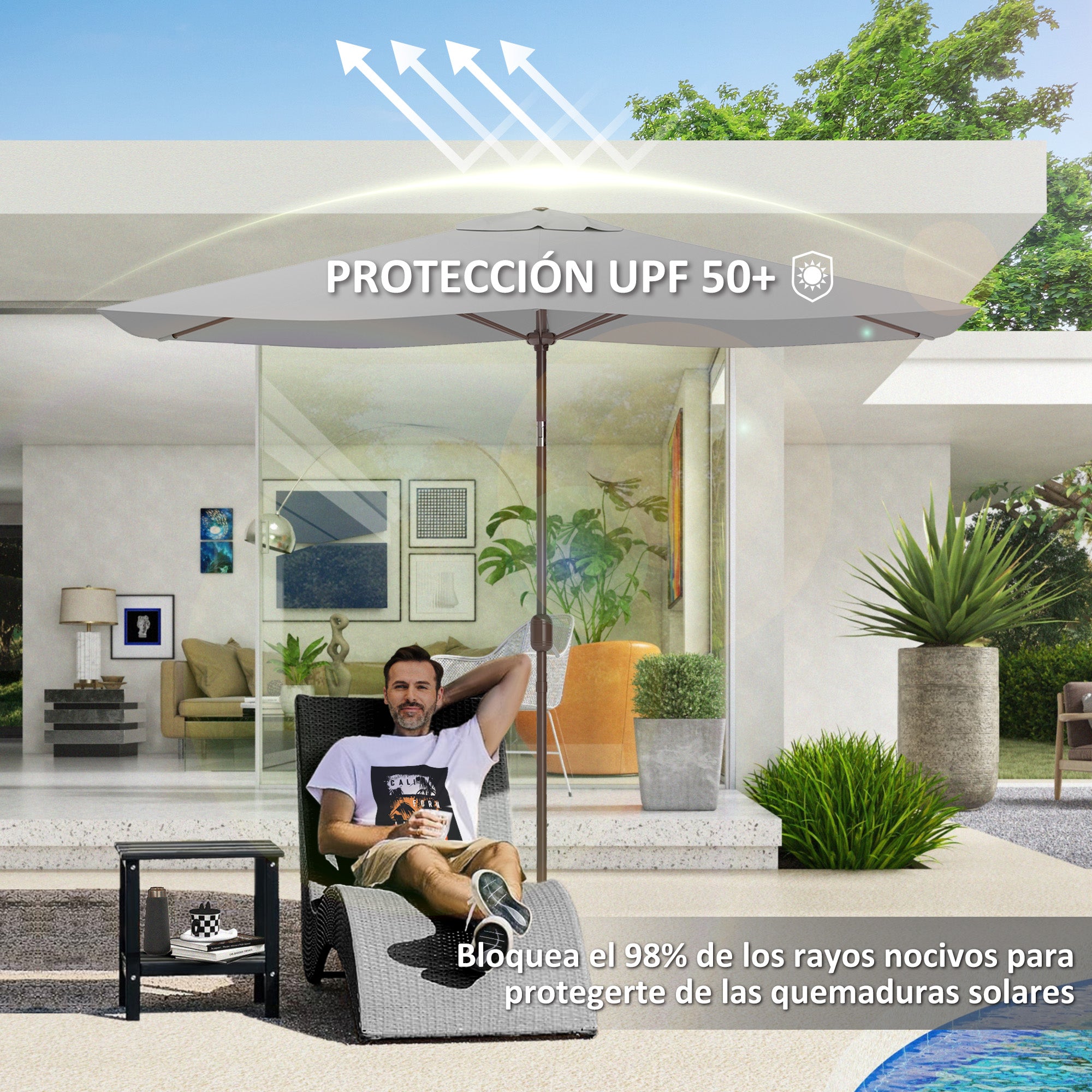 3x2m Umbrella Replacement Canopy Patio Umbrella Replacement Cover with Top Vent UV 50+ Protection Outdoor Parasol Cover Light Gray