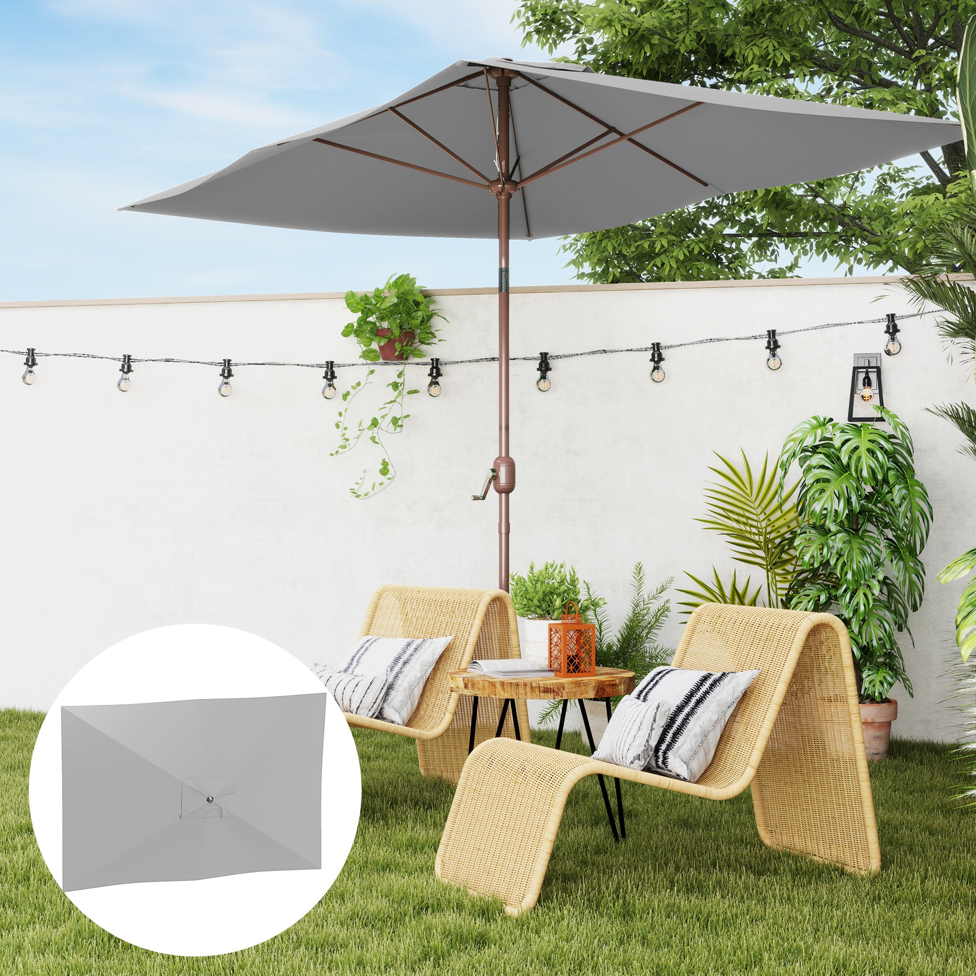 3x2m Umbrella Replacement Canopy Patio Umbrella Replacement Cover with Top Vent UV 50+ Protection Outdoor Parasol Cover Light Gray