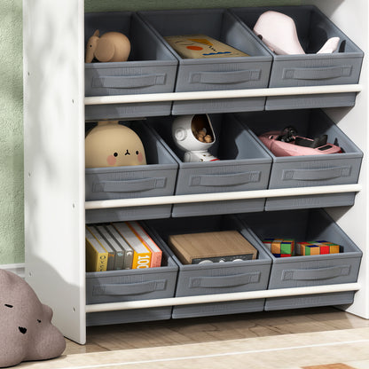 Children's Shelf Toy Shelf with 11 Fabric Boxes, Upper Compartments, 3 Stickers, Children's Bookshelf with Cupboard for Children's Room, Kindergarten, 105 x 30 x 80 cm, White