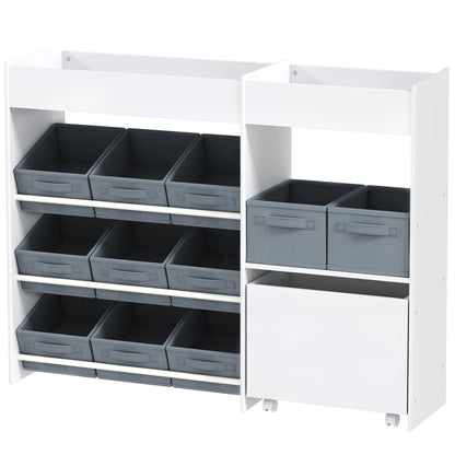 Children's Shelf Toy Shelf with 11 Fabric Boxes, Upper Compartments, 3 Stickers, Children's Bookshelf with Cupboard for Children's Room, Kindergarten, 105 x 30 x 80 cm, White