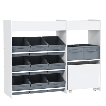 Children's Shelf Toy Shelf with 11 Fabric Boxes, Upper Compartments, 3 Stickers, Children's Bookshelf with Cupboard for Children's Room, Kindergarten, 105 x 30 x 80 cm, White