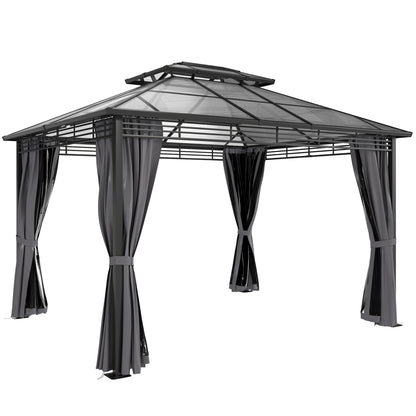Garden Gazebo approx. 3.6 x 3 m – Aluminum Gazebo with 6 mm Double Polycarbonate Roof, Mosquito Net, 4 Side Curtains, Water-Resistant Sturdy Hardtop Pergola, Dark Gray