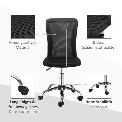 Office Chair Ergonomic, Height Adjustable Desk Chair, 360° Swivel Chair with Breathable Backrest, for Office, Study Room, up to 100 kg Capacity, Black