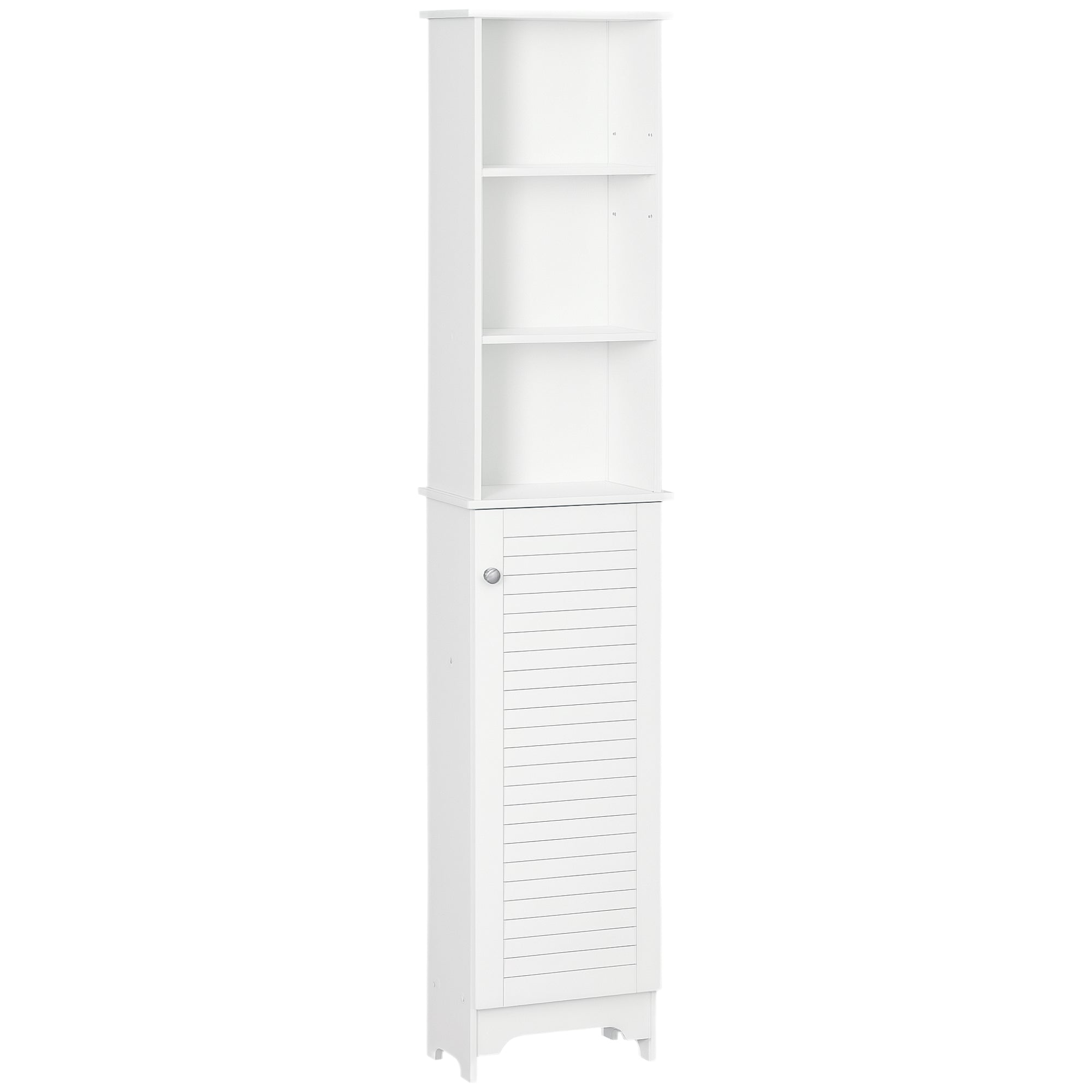 Tall Bathroom Cabinet with 1 Door 3 Open Shelves and Adjustable Interior Shelf Storage Unit for Living Room Bathroom Bedroom 34x20x165 cm White