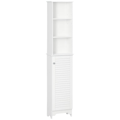 Tall Bathroom Cabinet with 1 Door 3 Open Shelves and Adjustable Interior Shelf Storage Unit for Living Room Bathroom Bedroom 34x20x165 cm White