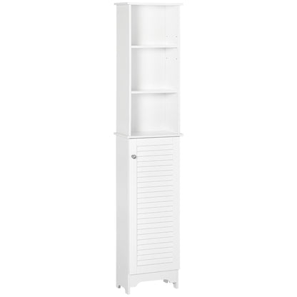 Tall Bathroom Cabinet with 1 Door 3 Open Shelves and Adjustable Interior Shelf Storage Unit for Living Room Bathroom Bedroom 34x20x165 cm White