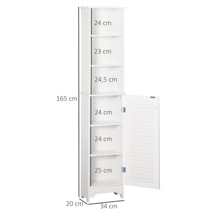 Tall Bathroom Cabinet with 1 Door 3 Open Shelves and Adjustable Interior Shelf Storage Unit for Living Room Bathroom Bedroom 34x20x165 cm White