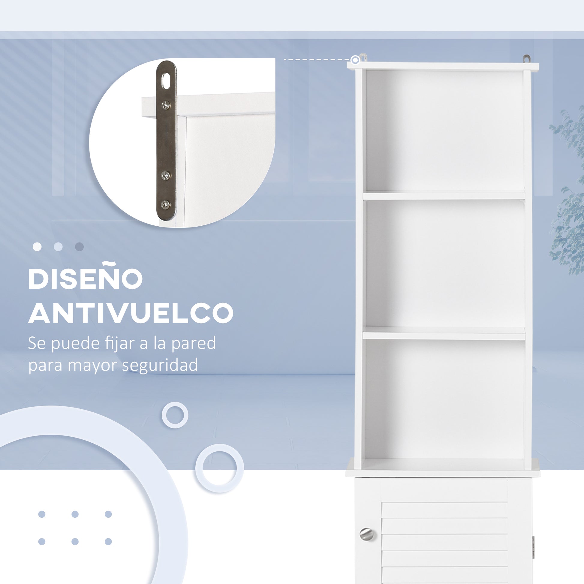 Tall Bathroom Cabinet with 1 Door 3 Open Shelves and Adjustable Interior Shelf Storage Unit for Living Room Bathroom Bedroom 34x20x165 cm White
