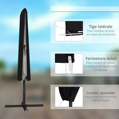 Waterproof Cover for Upright Umbrella with Zipper and Drawstring Black Oxford Polyester