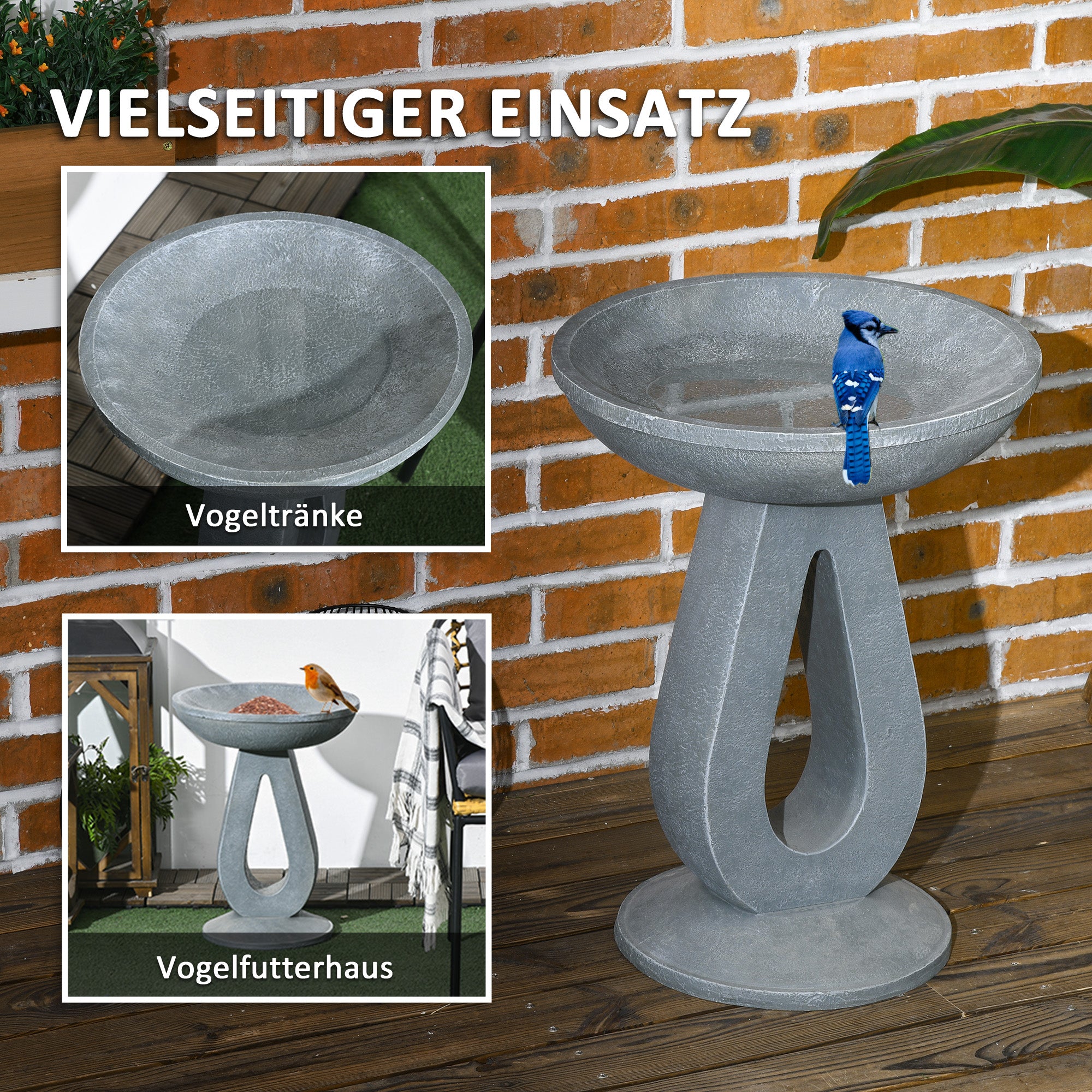 Bird Bath, 51 cm Height Bird Bath, Bird Basin with Stand, Bird Feeder with Stone Look, Wild Bird Bath for Garden, Balcony, Gray