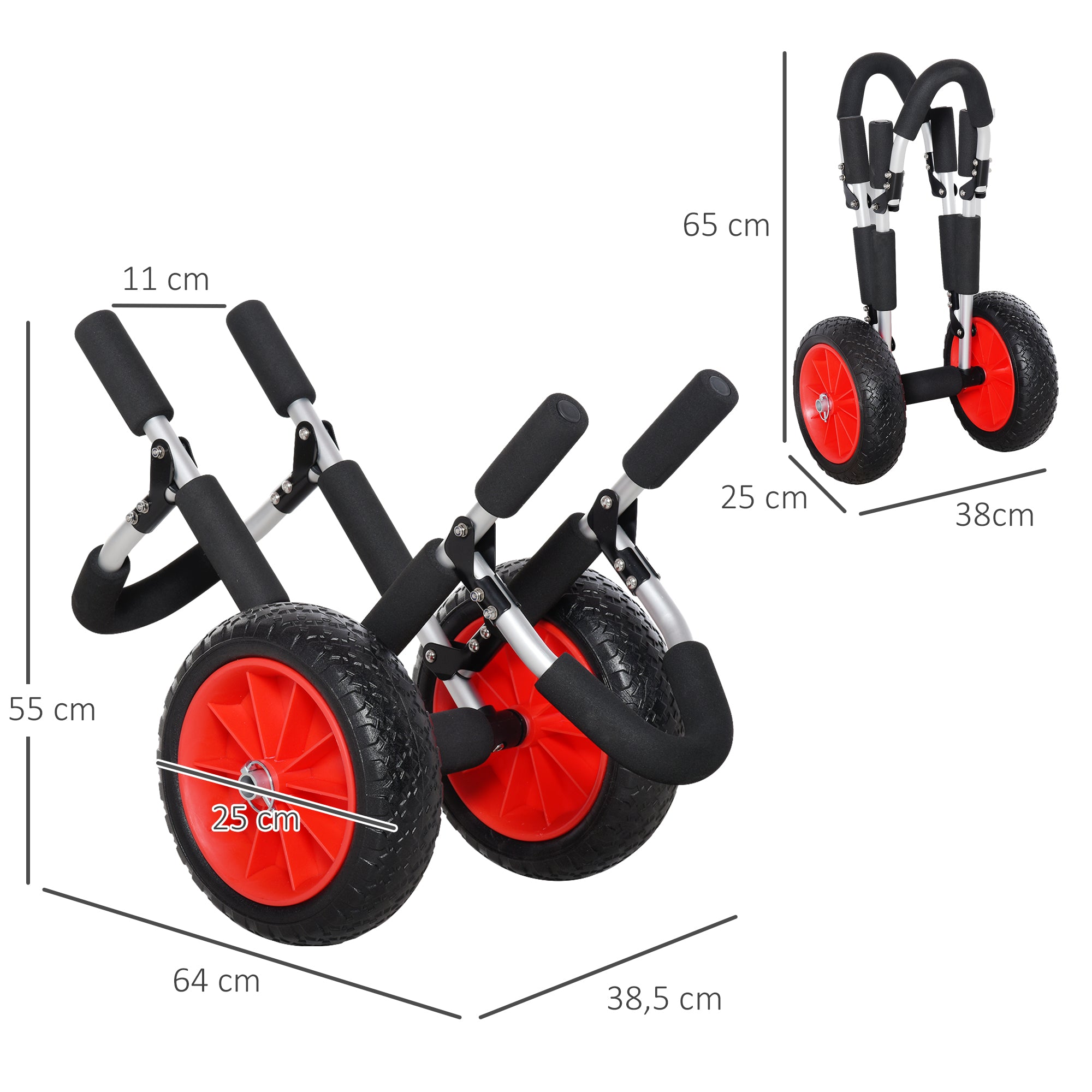 Foldable Surf Cart up to 45 kg Aluminum Transport Trolley Kayak Cart Foldable Padded Faux Leather Tires Boat Cart Surf Cart Boat Trailer Trolley for Surfboard Board Inflatable Boat