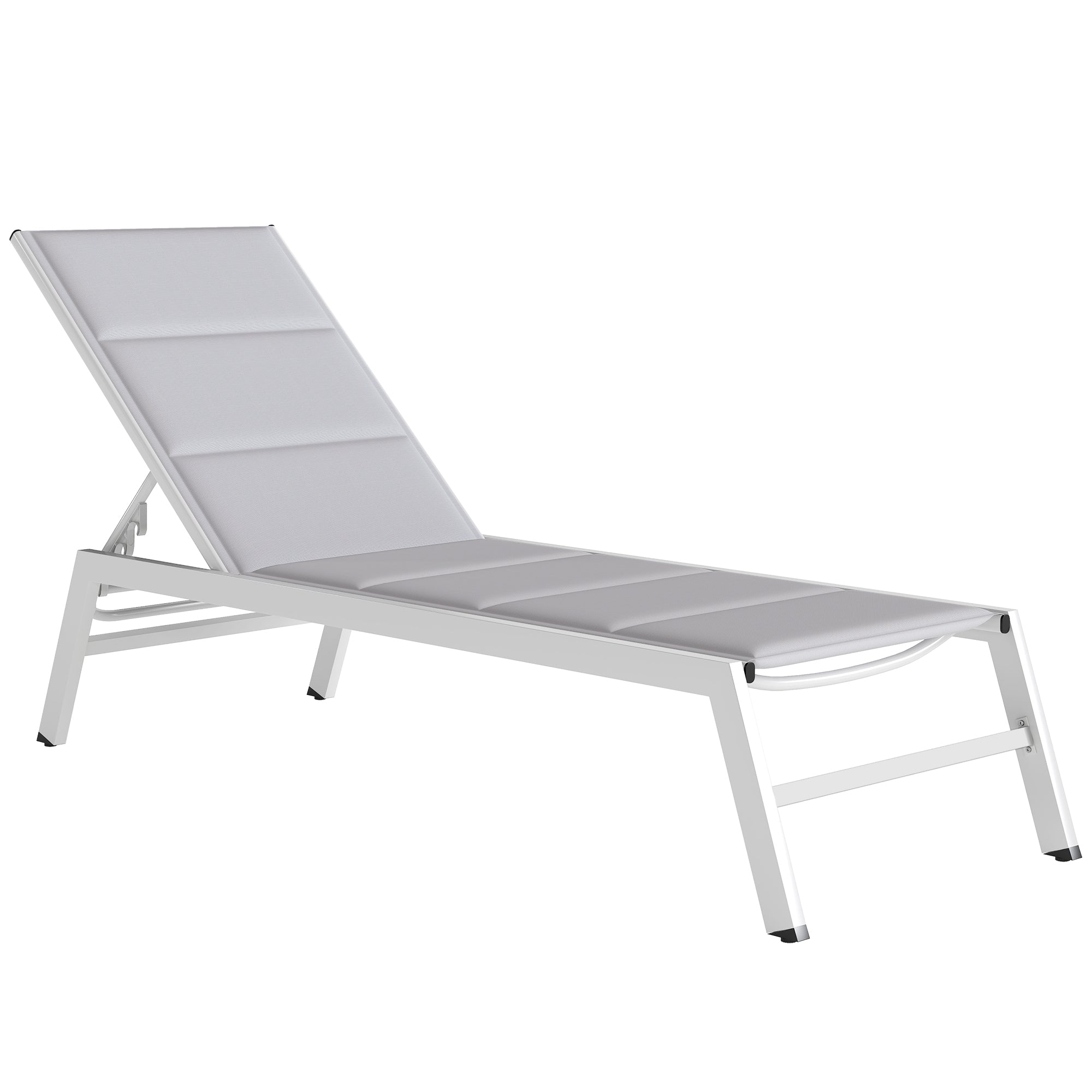 Lightweight Aluminum Sun Lounger — 6-Position Adjustable Back, 560 g/m² Textilene with Integrated Padding, Rust-Resistant Patio/Pool Chaise (25.2 x 71.3 x 35.4 in), Light Gray