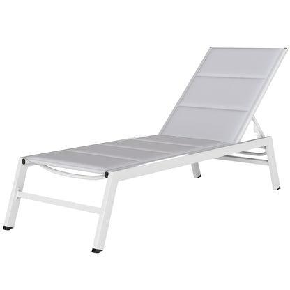 Lightweight Aluminum Sun Lounger — 6-Position Adjustable Back, 560 g/m² Textilene with Integrated Padding, Rust-Resistant Patio/Pool Chaise (25.2 x 71.3 x 35.4 in), Light Gray