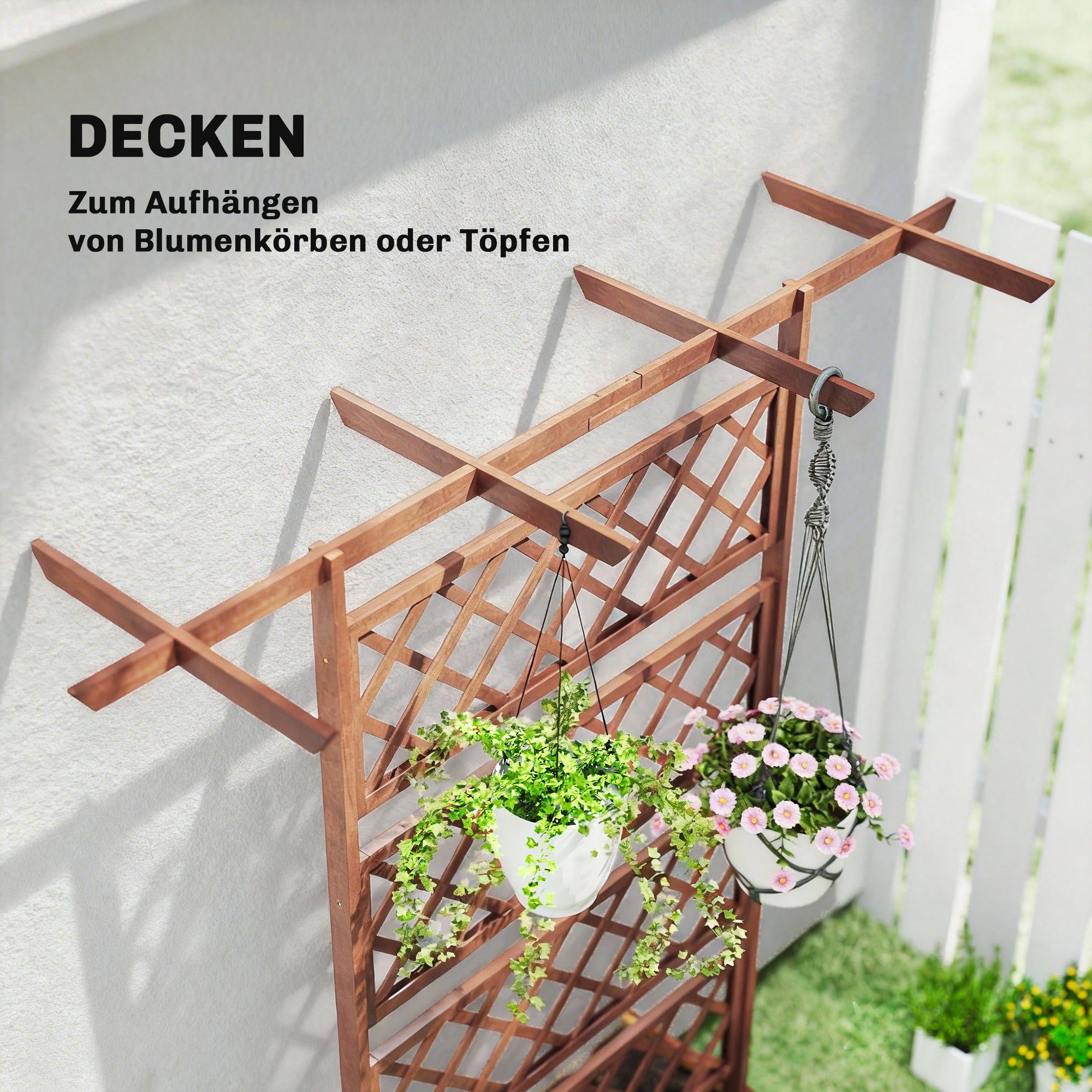 Pine Raised Planter with Trellis & Roof, Raised Garden Bed for Climbers, Balcony & Garden, 63 × 21.7 × 72 in (160 × 55 × 183 cm) - Orange