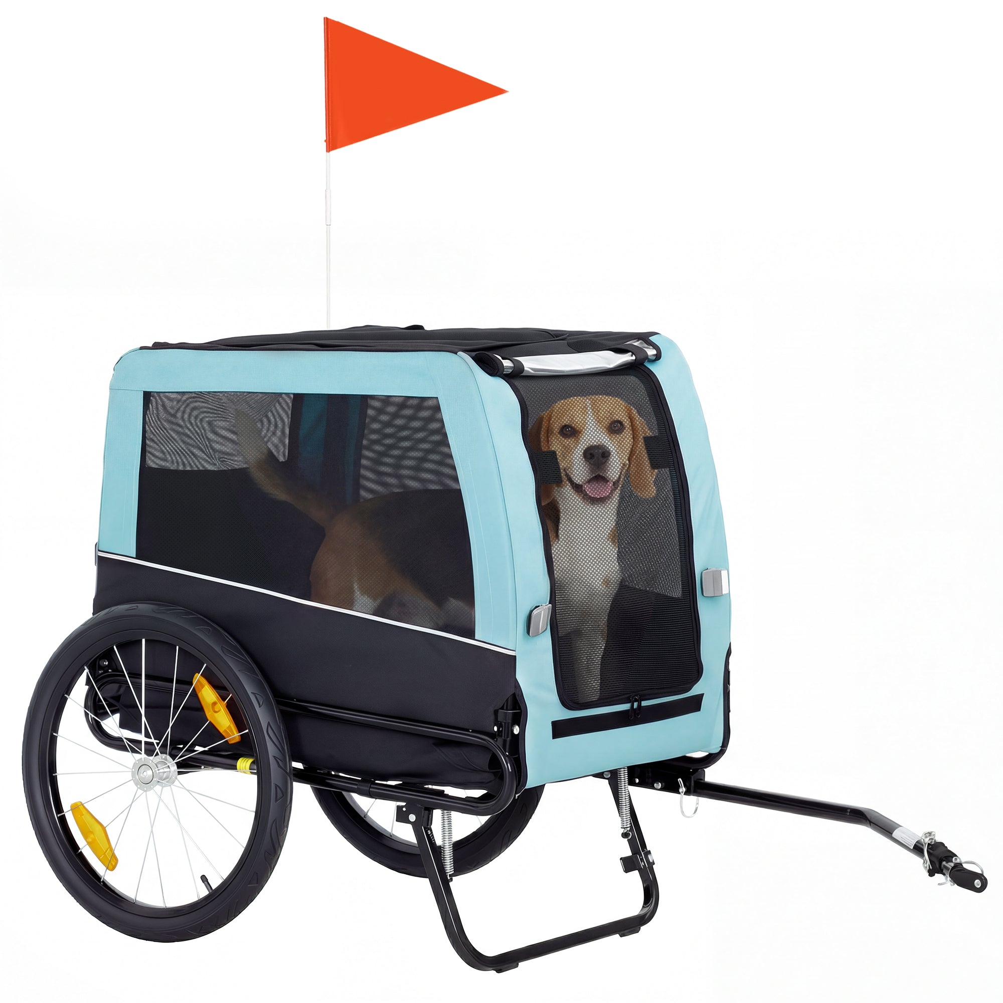 Dog Bike Trailer, Foldable Dog Trailer with Reflective Safety Strips and Internal Leash, for Medium Dogs up to 44 lb — Light Blue