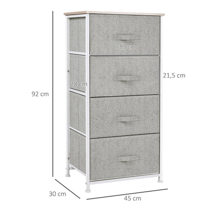 Chest of Drawers with 4 Fabric Drawers Storage Cabinet Multifunctional for Bedroom Living Room Hallway 45x30x92 cm Gray