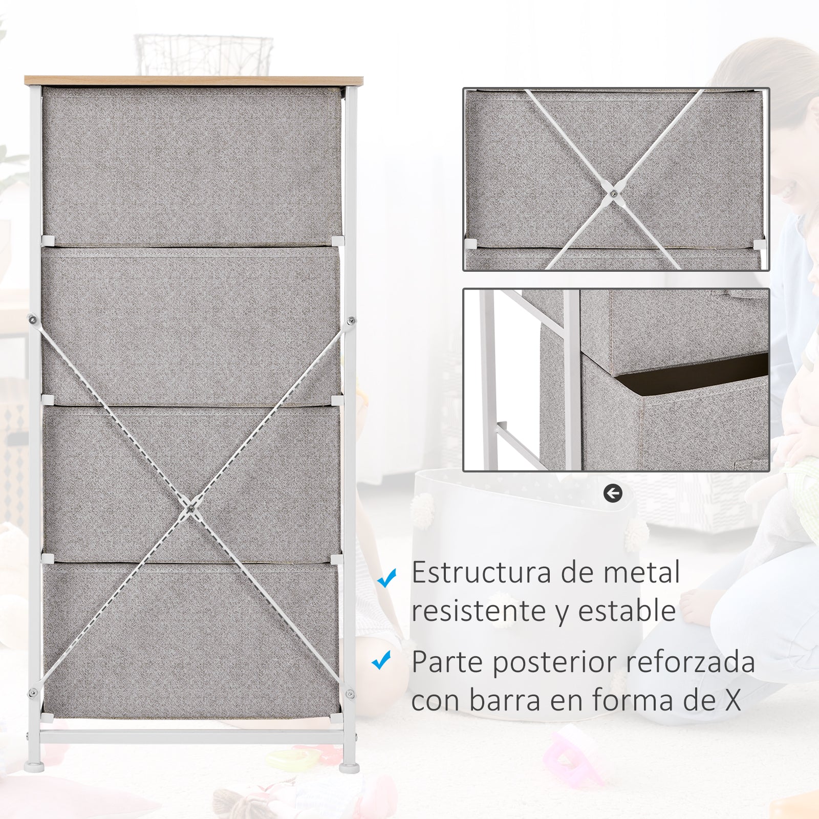 Chest of Drawers with 4 Fabric Drawers Storage Cabinet Multifunctional for Bedroom Living Room Hallway 45x30x92 cm Gray