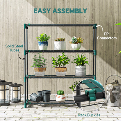 Set of 2 4-Tier Plant Stands, 40.9 in Tall — Steel Indoor/Outdoor Shelves, Multi-Level Pot Rack for Garden & Balcony, Dark Green
