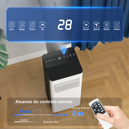 Portable Air Conditioner 3 in 1 9000 BTU Cooler Fan Dehumidifier 24.1 L/Day with Remote Control LED Display 24h Timer 2 Speeds for Room 28m² White and Black