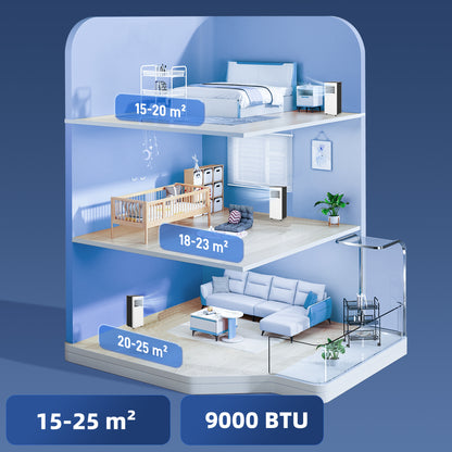 Portable Air Conditioner 3 in 1 9000 BTU Cooler Fan Dehumidifier 24.1 L/Day with Remote Control LED Display 24h Timer 2 Speeds for Room 28m² White and Black