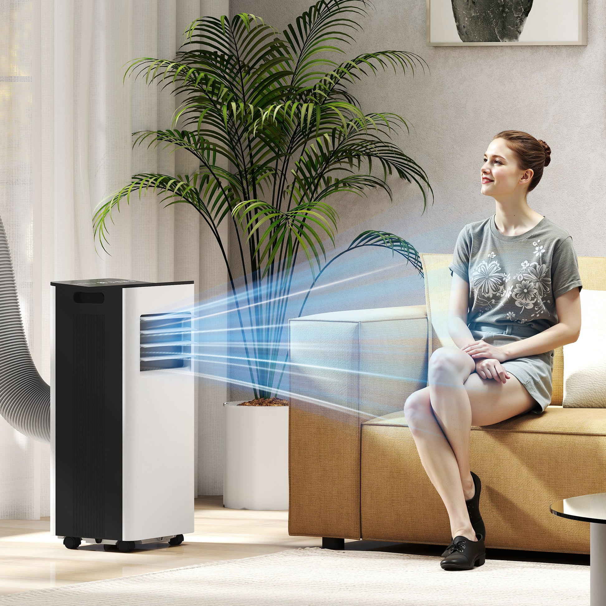 Portable Air Conditioner 3 in 1 9000 BTU Cooler Fan Dehumidifier 24.1 L/Day with Remote Control LED Display 24h Timer 2 Speeds for Room 28m² White and Black