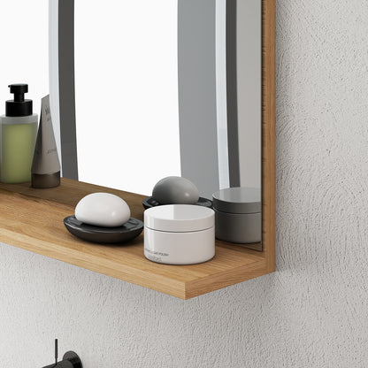 Wall Bathroom Mirror with Shelf, Modern Multi-Purpose Mirror for Bathroom, Bedroom, and Entryway, 60x12x40 cm, Wood