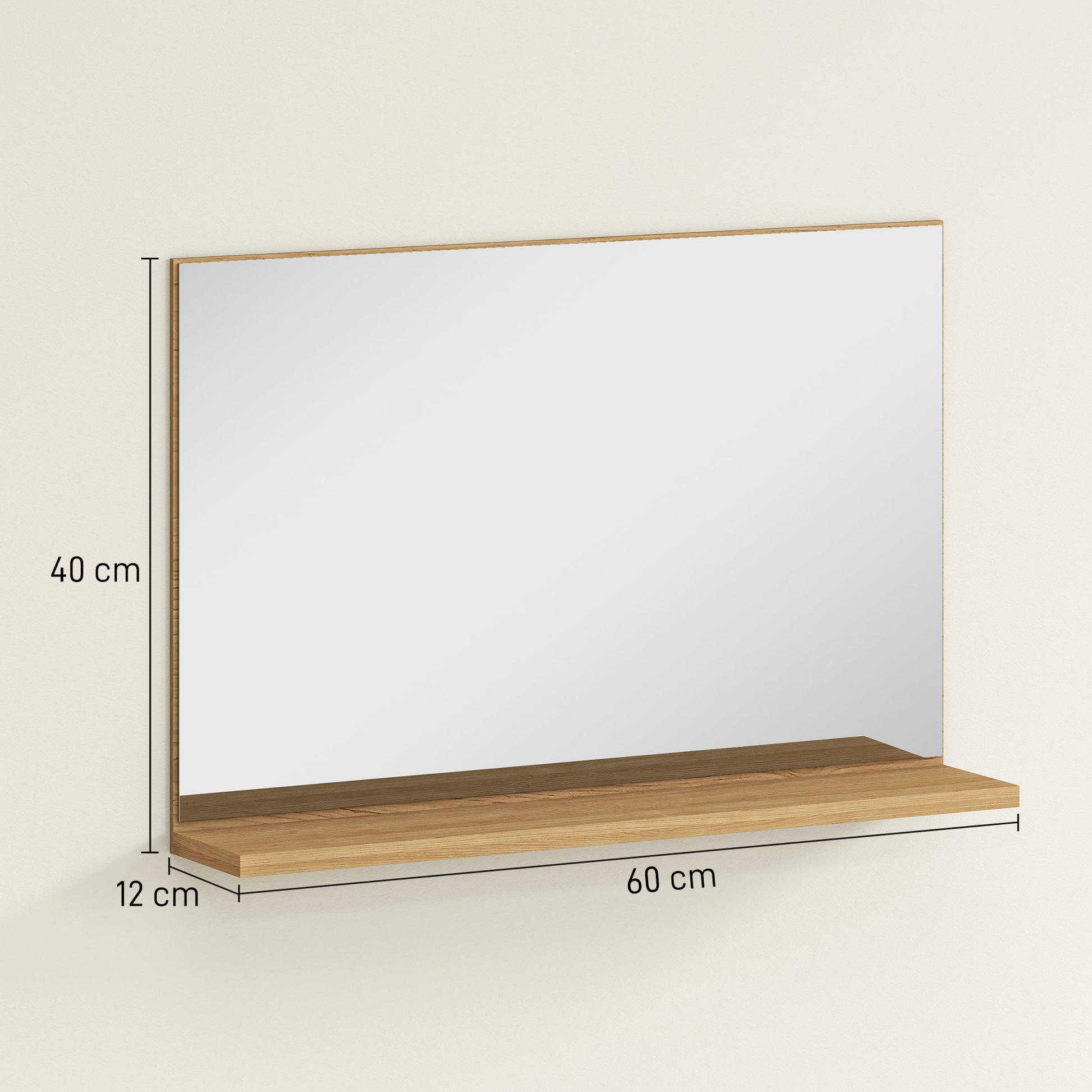 Wall Bathroom Mirror with Shelf, Modern Multi-Purpose Mirror for Bathroom, Bedroom, and Entryway, 60x12x40 cm, Wood