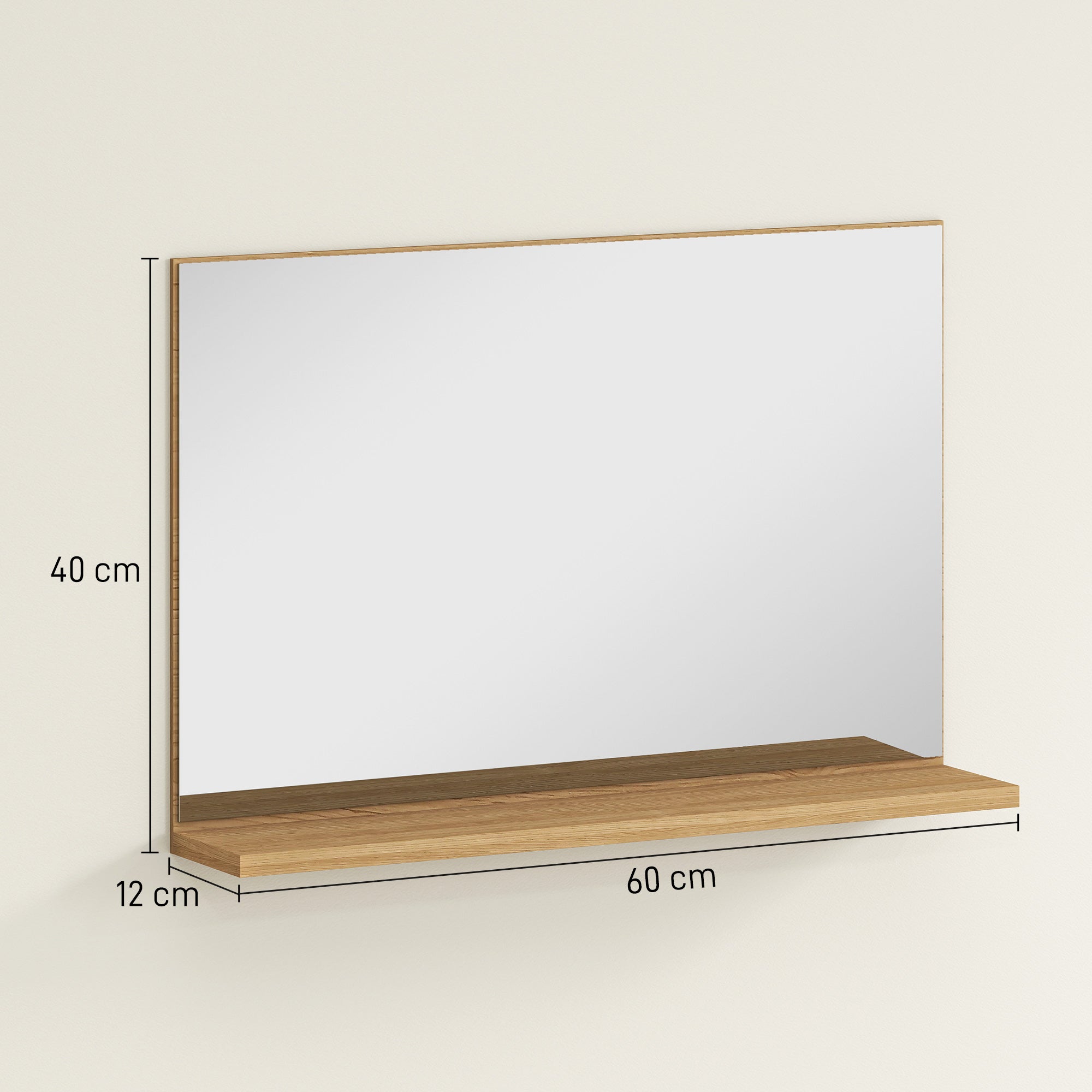Wall Bathroom Mirror with Shelf, Modern Multi-Purpose Mirror for Bathroom, Bedroom, and Entryway, 60x12x40 cm, Wood