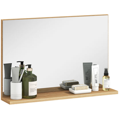 Wall Bathroom Mirror with Shelf, Modern Multi-Purpose Mirror for Bathroom, Bedroom, and Entryway, 60x12x40 cm, Wood