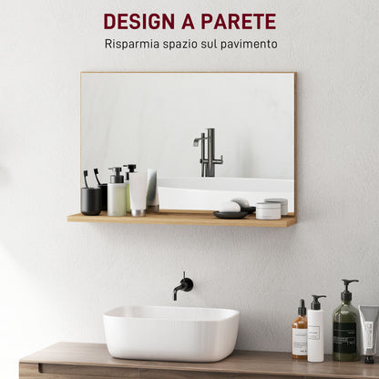Wall Bathroom Mirror with Shelf, Modern Multi-Purpose Mirror for Bathroom, Bedroom, and Entryway, 60x12x40 cm, Wood