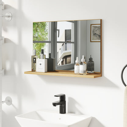 Wall Bathroom Mirror with Shelf, Modern Multi-Purpose Mirror for Bathroom, Bedroom, and Entryway, 60x12x40 cm, Wood