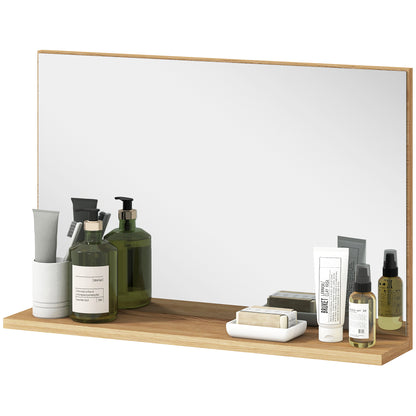 Wall Bathroom Mirror with Shelf, Modern Multi-Purpose Mirror for Bathroom, Bedroom, and Entryway, 60x12x40 cm, Wood