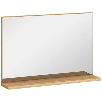 Wall Bathroom Mirror with Shelf, Modern Multi-Purpose Mirror for Bathroom, Bedroom, and Entryway, 60x12x40 cm, Wood