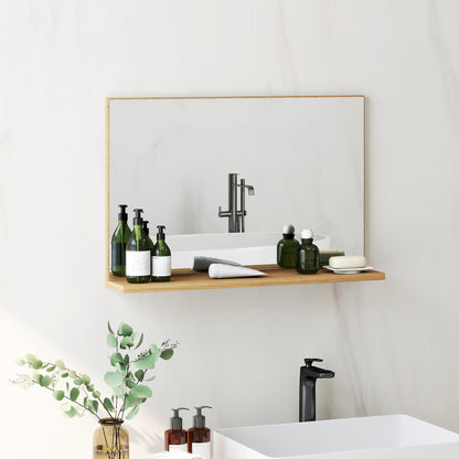 Wall Bathroom Mirror with Shelf, Modern Multi-Purpose Mirror for Bathroom, Bedroom, and Entryway, 60x12x40 cm, Wood