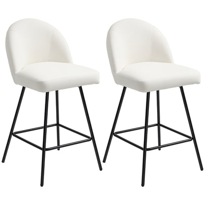Set of 2 Bar Stools with Velvet Backrest, High Chairs with Footrest for Kitchen Island and Bar Counter, 48.5x56x92 cm, Cream White