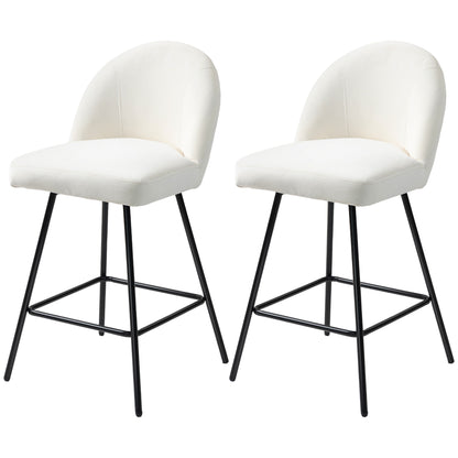 Set of 2 Bar Stools with Velvet Backrest, High Chairs with Footrest for Kitchen Island and Bar Counter, 48.5x56x92 cm, Cream White