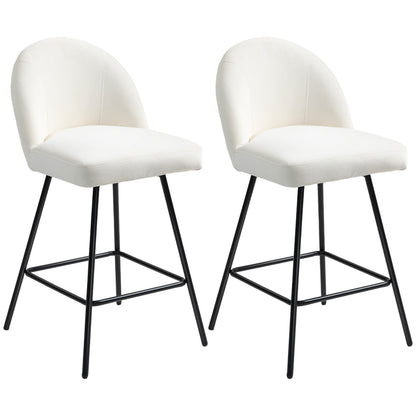 Set of 2 Bar Stools with Velvet Backrest, High Chairs with Footrest for Kitchen Island and Bar Counter, 48.5x56x92 cm, Cream White