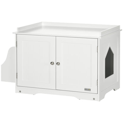 Cat Litter Box Cabinet Cat House with Magnetic Doors Partition Cat Toilet with Storage Space Cat Cabinet for Medium-Sized Cats Side Table Cat Cave 86 x 48 x 52 cm White