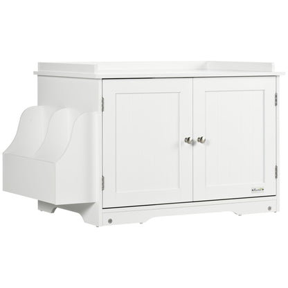 Cat Litter Box Cabinet Cat House with Magnetic Doors Partition Cat Toilet with Storage Space Cat Cabinet for Medium-Sized Cats Side Table Cat Cave 86 x 48 x 52 cm White